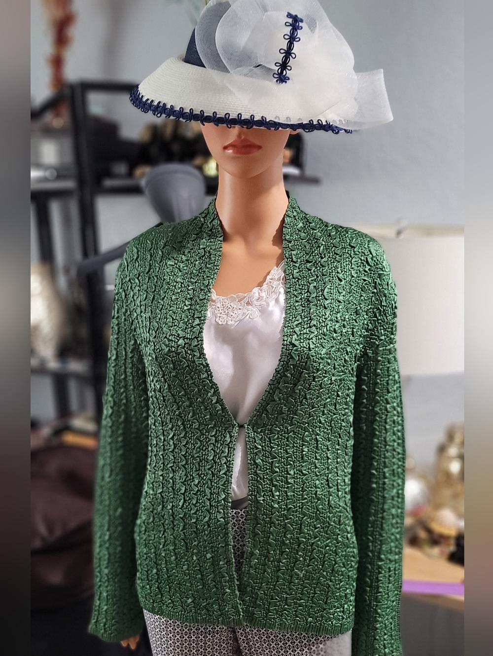 RAFAEL Green Textured Open-Front Cardigan Jacket